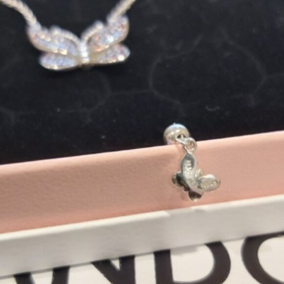 PANDORA *RETIRED* SS Dazzling Pink Butterfly Necklace w/ Pink and Clear Crystals - Picture 7 of 11